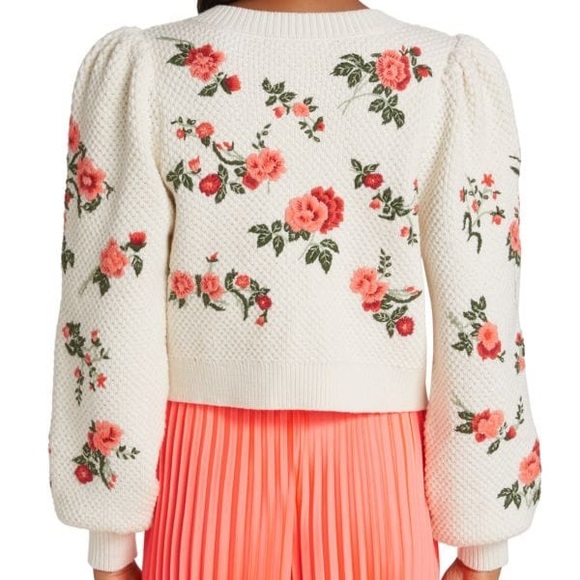 Alice + Olivia Kitty Floral Embroidered Cardigan with Bow - Picture 3 of 6